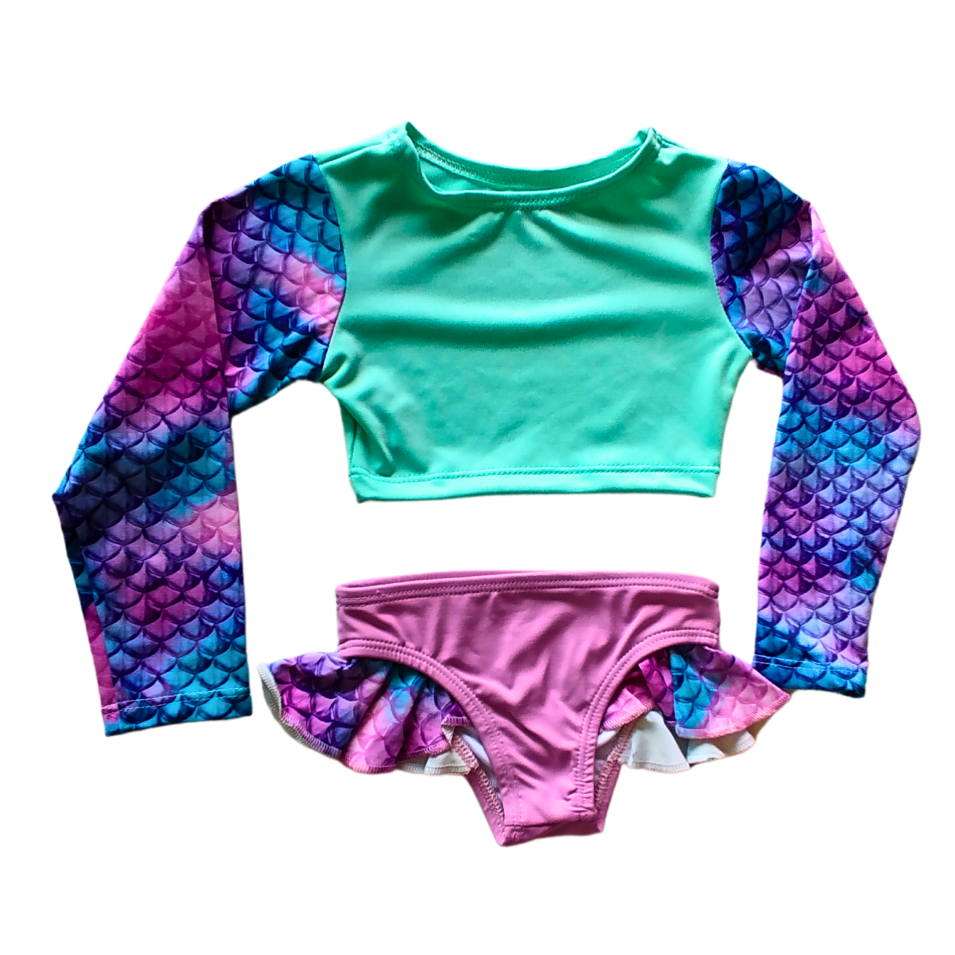 Biquini Infantil Cropped com Manga Longa e Proteção Solar UV - Estampa Sereia